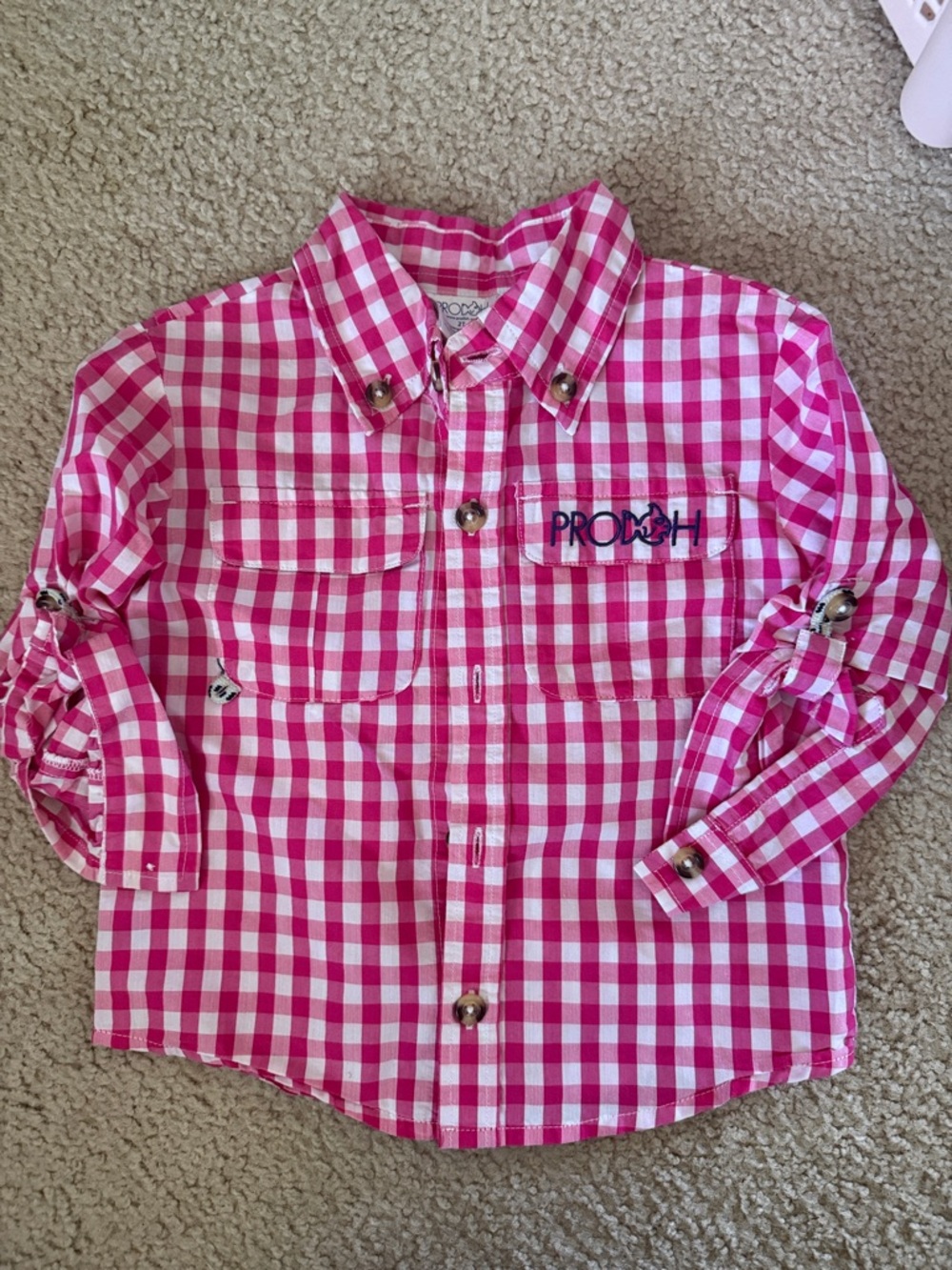 Prodoh Pink Gingham Button-Front Girls Fishing Shirt